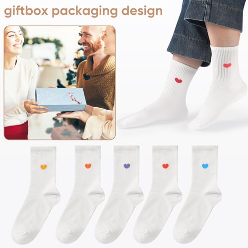 Image of Corlap Women's Cotton Crew Calf Socks - 5 Pairs Ankle High Dress Casual Socks, Fun Cute Heart Gifts for Mom Mother