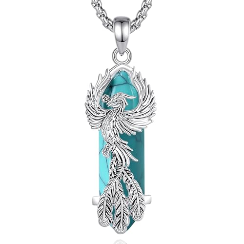 CELESTIA Mujer Collar Phoenix Plateado Colgante Fenix con Turquesa Piedra Semipreciosa Joyas de Mujer Regalos Mujer 40 Años Regalos para Mama, Azul