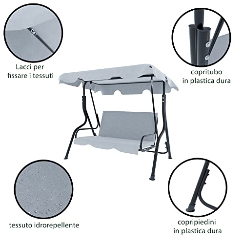 Hollywoodschaukel 3-Sitzer mit verstellbarem Sonnendach, gepolsterte Kissen, robustes Gestell aus lackiertem Stahl, für den Außenbereich, Garten, Balkon, Terrasse, Pool, 170 x 110 x 153 cm (Grau)