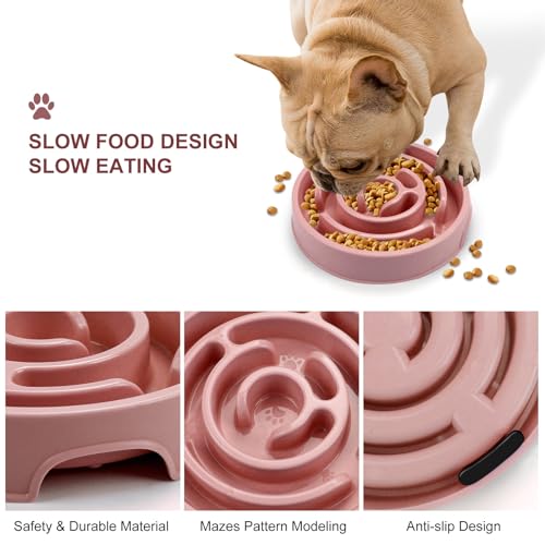 Slow Feeder Dog Bowls, Silicone Dog Bowl with Anti-Slip, Slow Feeder & Non-Slip Design, Boredom and Anxiety Reducer, Suitable for All Breed Dogs and Cat (Pink) - Image 4