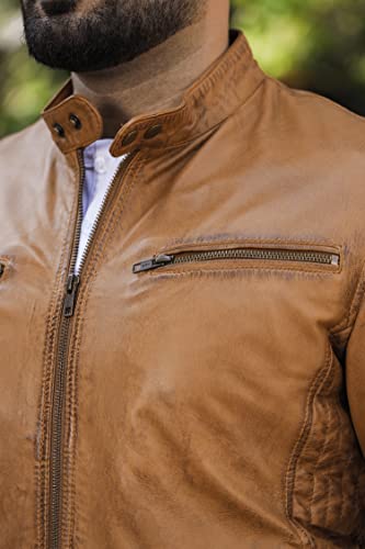 SHOP OF JACKETS LIMITED Veste en cuir véritable marron marron motard moto vintage doux véritable peau d'agneau, marron ,, XL – vue 5