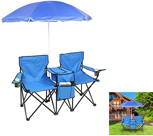 Portable Folding Picnic Double Recline Chair Umbrella Table Cooler Beach Camping Chair Stadium Seat (LEGENDARY-YES)