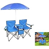 Portable Folding Picnic Double Recline Chair Umbrella Table Cooler Beach Camping Chair Stadium Seat...
