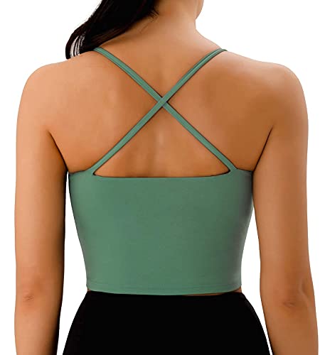 Workout Tops For Women Longline Sports Bra Womens Crop Top With Built In Bra Padded Gym Cropped Tank Tops(Mint,S #TOP5