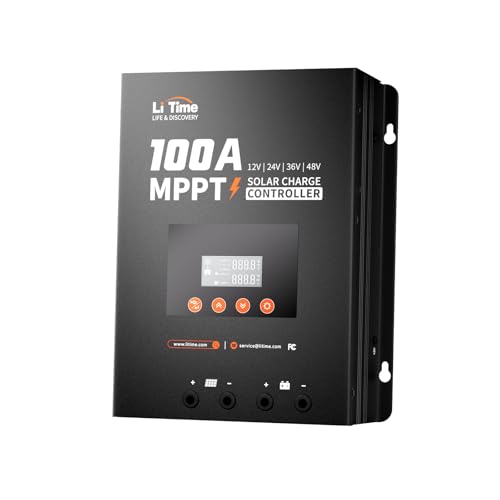LiTime MPPT Solar Charge Controller (Bluetooth) - Solar Panel Regulator -150V, 100Amp, 12/24/36/48Volt for LiFePO4 and Lead-Acid Battery in Solar System