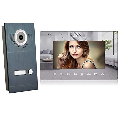 2 Draht Video Türsprechanlage Gegensprechanlage Fischaugenkamera 170 Grad, Anthrazit Außenstation, 1x7'' Monitor Spiegel