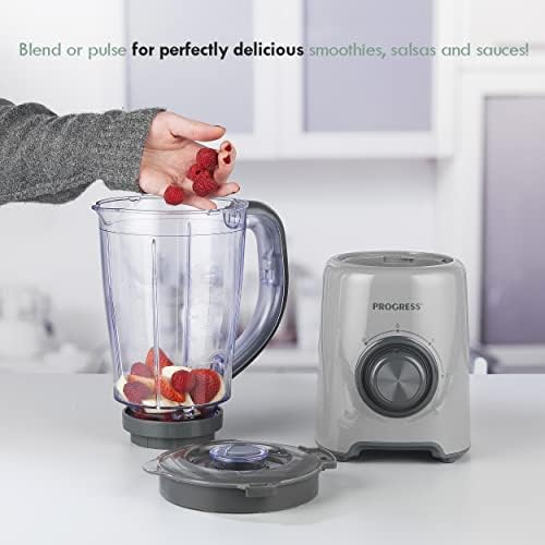 Progress EK3627PGRY 1.5 L Electric Plastic Jug Blender, 500 W, Smoothie Maker, Soup Liquidiser, Stainless Steel Blade, 2 Speeds with Pulse, Double Lock, Protein Shakes, Baby Puree Food Machine, Grey