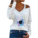 Masrin Trendige Oberteile Damen Sexy Schulterfreies Hemd Lässiger Pullover mit Liebes Herz Druck Neckholder Tunika mit V Ausschnitt Aushöhlen Langarmbluse Herbst Langarmshirts