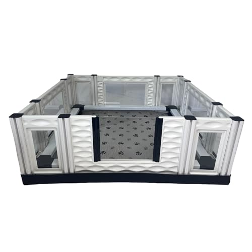 EZwhelp EZclassic 48x48x18 Whelping Box with Rails and Windowed Walls Padded Dog Whelping Box Gray Pad