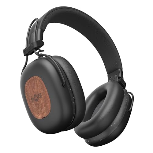 House of Marley Positive Vibration Rebel Wireless ANC Headphones - Over Ear Bluetooth Earphones with Adaptive Noise Cancelling, 130 H Playtime, IPX5, Sustainable Materials (Signature Black)