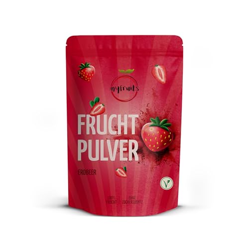 myfruits Polvo de fresa liofilizada, 50 g, 100% fresas secas y molidas, polvo de fruta para batidos, batidos y yogur