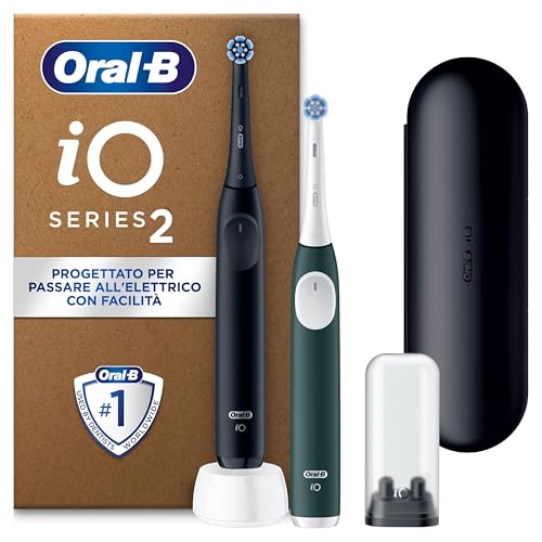 Oral-B iO 2 DUO Spazzolino Elettrico Oral B, Nero e Verde, 2 Testine Di Ricambio e Spazzolini,...