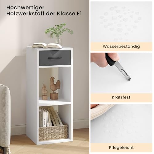 WOLTU Bücherregal mit 3 Ebenen, Standregal mit 1 Stoffschublade 2 Würfeln, offenes Regal, Aufbewahrungsregal klein, für Wohnzimmer Schlafzimmer Kinderzimmer, 32,4x80x30 cm, weiß, SK055ws