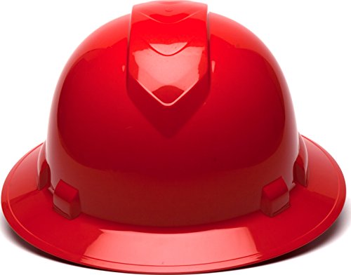 Pyramex Ridgeline Full Brim Hard Hat, 4-Point Ratchet Suspension, Red #TOP1