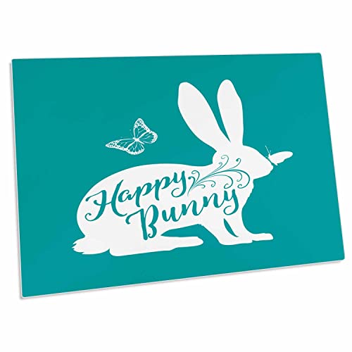 3dRose Happy Bunny - Desk Pad Blanco y Azul 23x16 pulg.