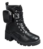 Forever Women Lug Sole Combat Lace up Ankle Bootie Pacific-33 Black 8.5