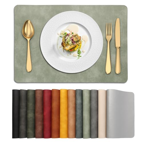 UnivoColors Placemats,Heat Resistant Placemats Set of 8 Washable 12 x 17 Inch,Waterproof Table Mats,Wipeable Pu Place Mats for Kitchen,Dining Room.Green