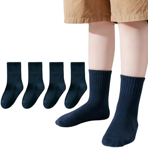 JORMATT School Kids Boys Crew Socks Girls Toddler Cotton Athletic Dress Socks Seamless Toe Unisex 4 Pairs