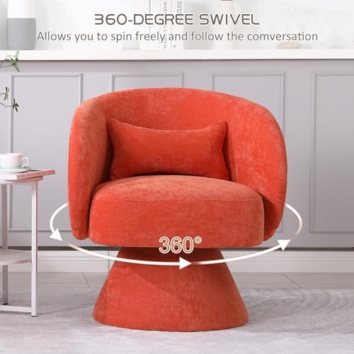KIVENJAJA Swivel Accent Chair, Linen Fabric Upholstered 360°Swivel Barrel Arm Chairs, Modern Small Armchair with Pillow & Round Back for Living Room Bedroom Nursery (Linen, Orange) - Thumbnail 3