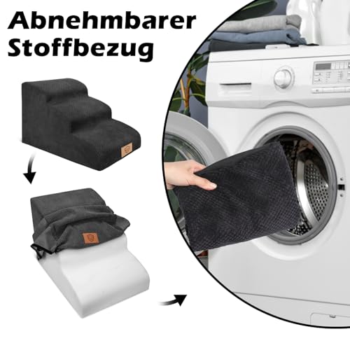 MASTERTOP Hundetreppe für kleine Hunde, Hundetreppe 3 Stufen aus Hochdichter Schwamm, rutschfest Tragbar Hunderampe Katzentreppe mit Tragegriff und Aufbewahrungstasche für Sofa Betten(Schwarz)