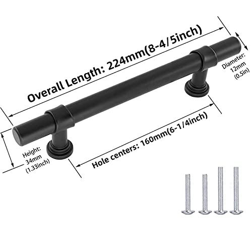 LONTAN 15 Black Cupboard 160mm T-Shaped Black Drawer Handles Dresser Cabinet Pulls Vintage Wardrobe Bedroom Cupboard Door Pulls - Image 2