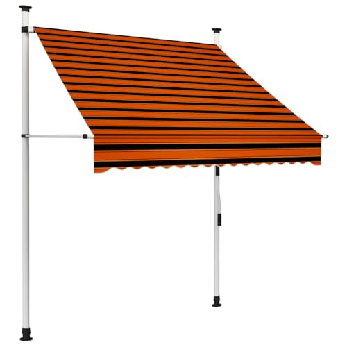 PURADAY Klemmmarkise Handbetrieben 150 cm Breit Orange und Braun Stoff Einziehbare Markise Wasser- und Schmutzabweisende Sowie UV- und Wetterbeständige Höhe und Neigungswinkel Einstellbar