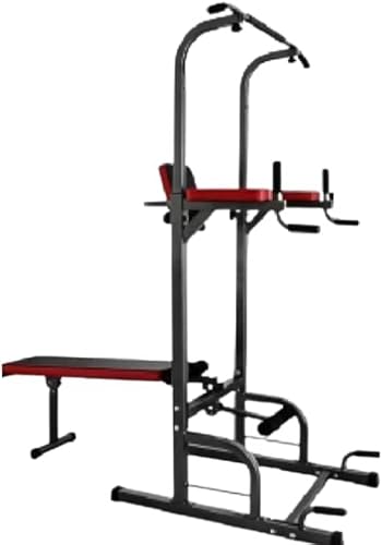 Multifunctional Power Tower Pull Up Bar Dip Station with Adjustable Bench, Home Gym Strength Training Equipment
