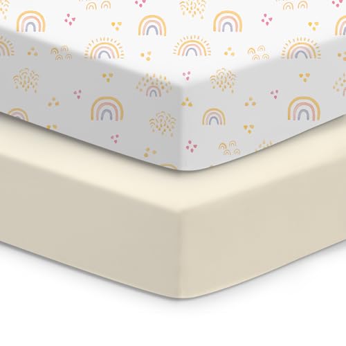 Image of Crib Sheets 2 Pack, Fitted Crib Sheet for Standard Crib Mattress 28x52x9, Ultra Soft Jersey Knit, Breathable Stretchy Deep Pocket, Snug Fit Stays Put, Baby Crib Mattress Sheet