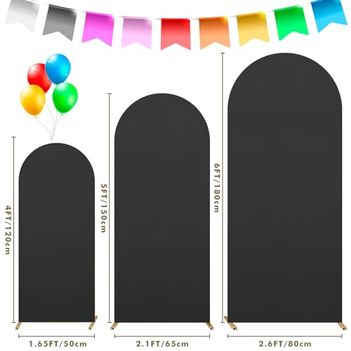 Dofilachy Arch Backdrop Cover - Arch Covers Stretchy Backdrop - Wedding Arch Cover Backdrop Fabric for Arch Backdrop Stand, Set of 3 Spandex Arch Backdrop Cover (4FT, 5FT, 6FT, Black)