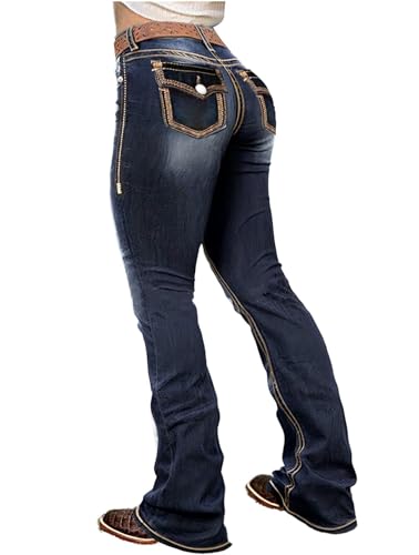Flamingals Boot Cut Jeans for Women Mid Waist Trendy Tummy Control Flare Denim Pants Blue2