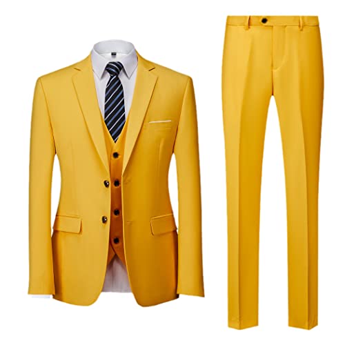 Ensemble 3 pièces pour homme veste jaune deux boutons et pantalon chic XL