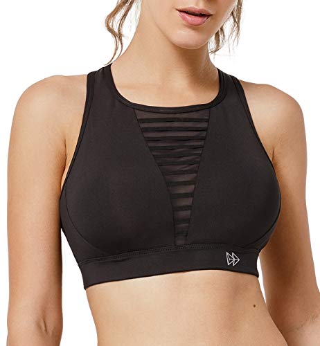 Yvette Sports Bra Crop Top - High Neck for Providing Ample Coverage and Supportive, Black, XL(DF)