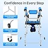 Adult Standing Walker for Seniors, Hemiplegia Rehabilitation Standing Frame, Lower Limb Training Walking Aid with Seat and Wheels, Suitable for People 58-71 in, withstands 220 lbs