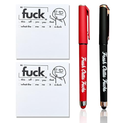 4 PCS Fresh Outta Pad and Pen,Funny and Sarcastic Daily Pad and Pen Novelty Office Supplies Gifts,Snarky Fresh Outta Pen Set,Rude Pens and Sticky Notes Set for Friends Boss (Black&Red)