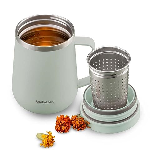 Comparison: Best Tea Infuser Travel Mug 11 LocknLock Metro Tea Mug Mint 13oz/400ml, Tea and Coffee Mug Cups with Tea Infuser Strainer, Lid and Handle, Double Wall Stainless Steel Vacuum Insulated Travel Tumbler