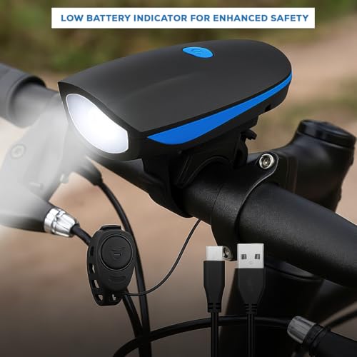 Image of ALYV Rechargeable Bicycle Light with Horn & LED Tail Light | USB Powered Front & Rear Cycle Light Combo | Multiple Light Modes | Universal Mount