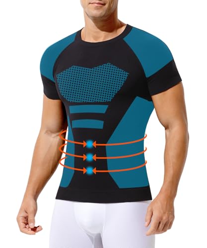 Casey Kevin Camiseta de Compresión Hombre Manga Corta, Hombre Reductora Compresion Elástica Ropa Interior Body Shaper para un Vientre más Plano, XXL