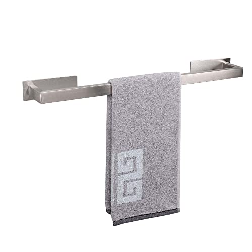 NearMoon Self Adhesive Bathroom Towel Bar-Stainless Steel Square Bath Wall Shelf Rack Hanging Towel Stick On Sticky Hanger Contemporary Style, NO Drilling (Brushed Nickel, 16-Inch Towel Rack)