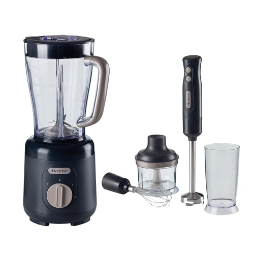 Ariete ARPK49 Table Blender & Hand Blender Set, 500W Table Blender 1.5L, 4 Stainless Steel Blades, 700W Hand Blender with Whisk & Chopper, 2 Speeds, Glossy & Matte Finish, Grey