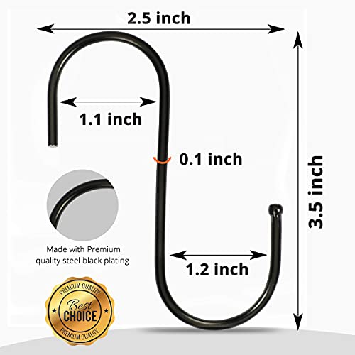 Remzly 30 Pack S Hooks For Hanging 3.5 Inch | Heavy Duty Carbon Steel Hangers For Kitchen Utensils, Plants, Pot, Pan, Cups, Towels – Black #TOP1