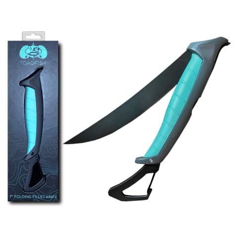 Toadfish Stowaway Fillet Knife, 8.5'' Razor Sharp Stainless-Steel Blade, Built-In Carabiner and Sheath, Non-Slip Handle Cover