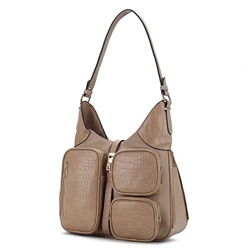 Image of MKF Collection Shoulder Bag for Women, Handbag Purse Top-Handle Hobo Bag Crocodile-embossed Vegan Leather Purse