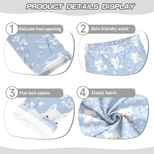 Fox White Blue Flower Girls Casual Leggings for Kids Printed Long Pant Bottoms Stretch and Soft3