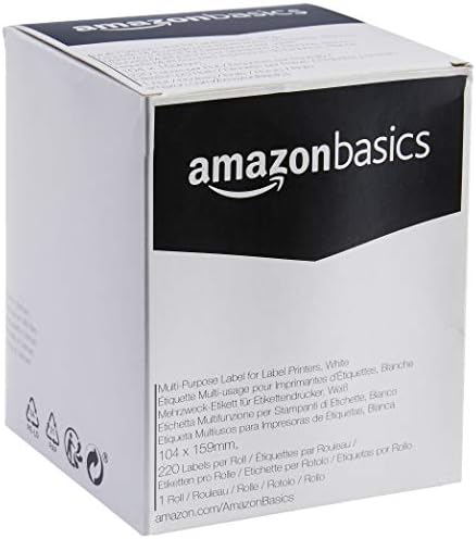 Amazon Basics - Multi-Purpose Labels for Label Printers, White, 104 mm x 159 mm, 220 Labels per Roll, 1 Roll