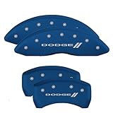 MGP Caliper Covers - Brake Caliper Covers for 2011-2023 Dodge Challenger & 2011-2023 Dodge Charger (Requires Dual Piston Front Caliper) Front and Rear Set - Engraved DODGE // Logo (Blue)