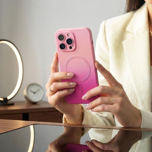 Image of amazon basics Gradient Mag-Safe Case for iPhone 13 Pro Max | Soft Silicone Shockproof Cover with Camera Protection | Slim Lightweight Design | Smooth Touch & Durable - Light and Dark Pink