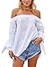 Just Quella Women's Off Shoulder Loose Shirt Blouse (Medium, White)