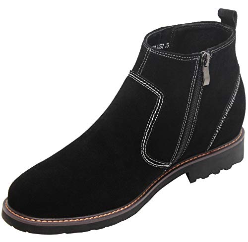 CALTO Men's Invisible Height Increasing Elevator Shoes - Black Nubuck Leather Mid-top Casual Zipper Boots - 3.2 Inches Taller - Y41082 - Size 9 D(M) US2