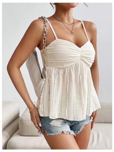 Verdusa Women's Y2k Babydoll Tops Peplum Ruched Lace Trim Cami Cute Going Out Top3