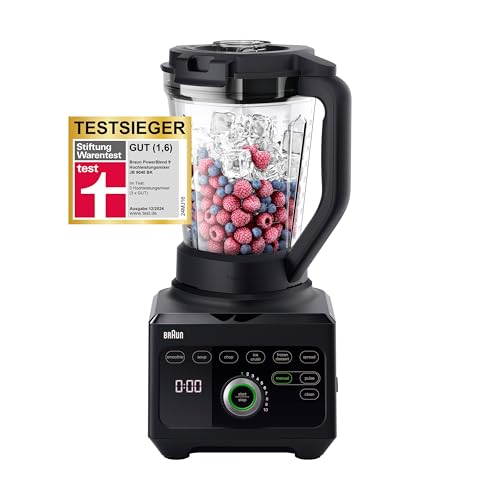 Braun PowerBlend 9 JB9040BK Hochleistungs-Standmixer mit 1600 Watt Motor, 2 l Tritan-Behälter, 18 Programme, 10 Geschwindigkeiten, Schwarz
